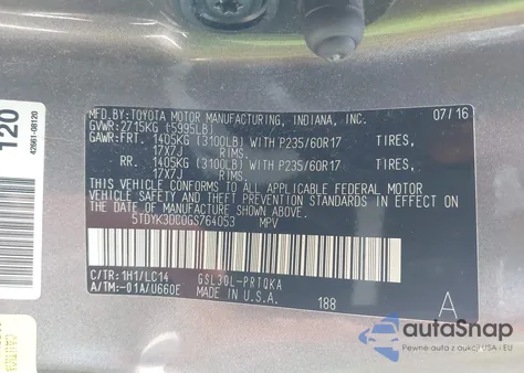 2016 Toyota Sienna Xle 8 Passenger из США, поврежденный, VIN 5TDYK3DC0GS764053